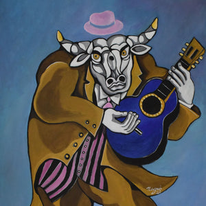 "Buffalo Bull's Blue Guitar" by Nagui Achamallah, Acrylic on Canvas