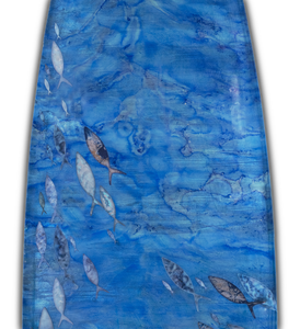 "Shadows Never Overcome The Light" by Carolyn Johnson, Mixed Media on recycled Surfboard