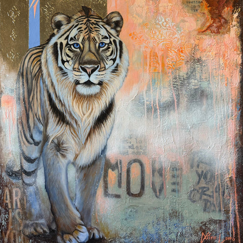 Artistic depiction of a tiger with a textured background