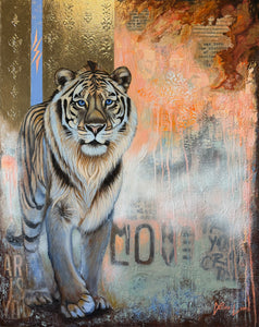 Artistic depiction of a tiger with a textured background