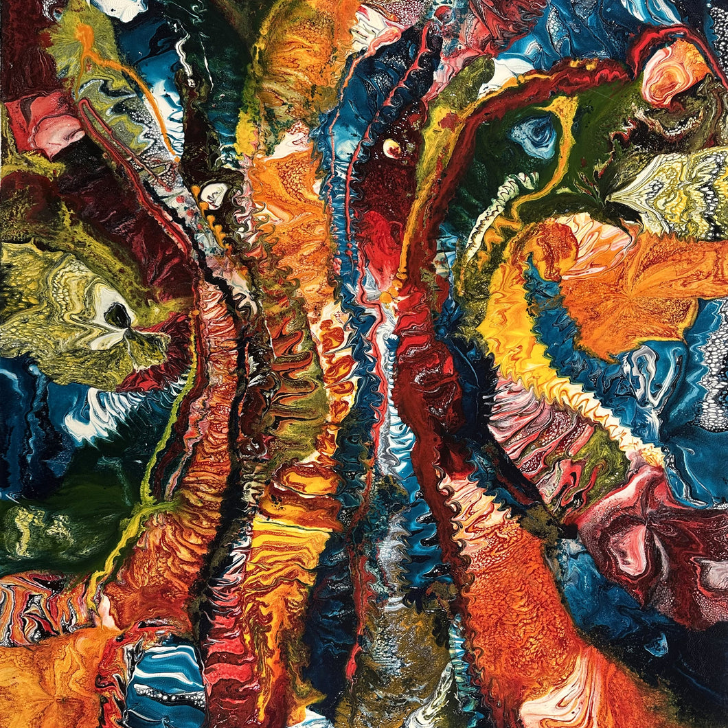 Abstract artwork with vibrant colors and textures