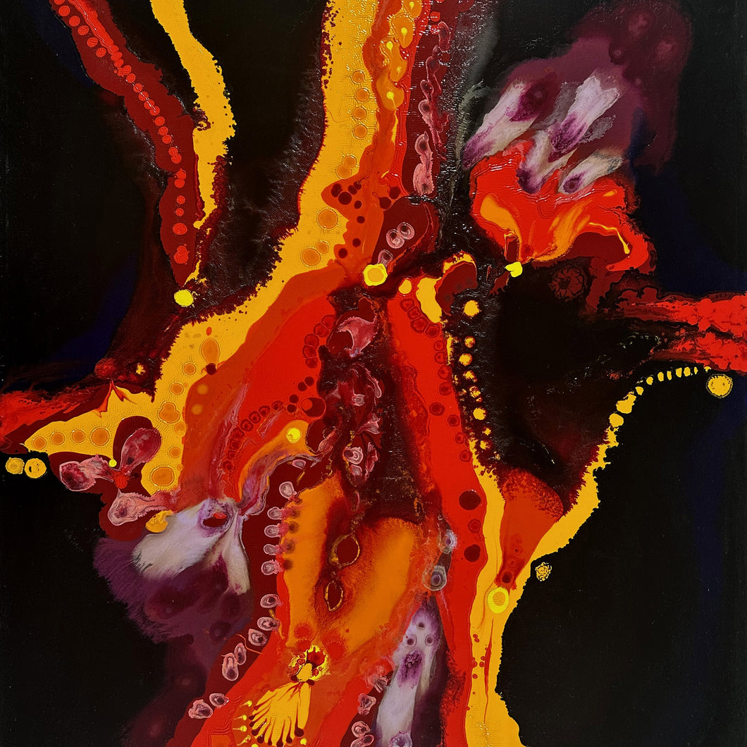 Abstract artwork with vibrant colors on a dark background