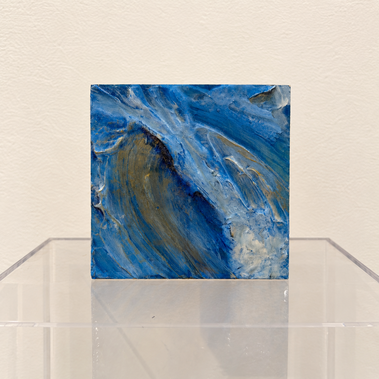 "Glass Box" Laguna Beach Small Original mixed media on wood panel, sits on the shelf or hang on wall