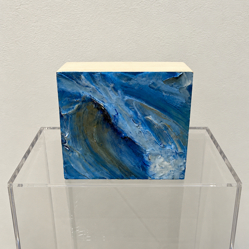 "Glass Box" Laguna Beach Small Original mixed media on wood panel, sits on the shelf or hang on wall