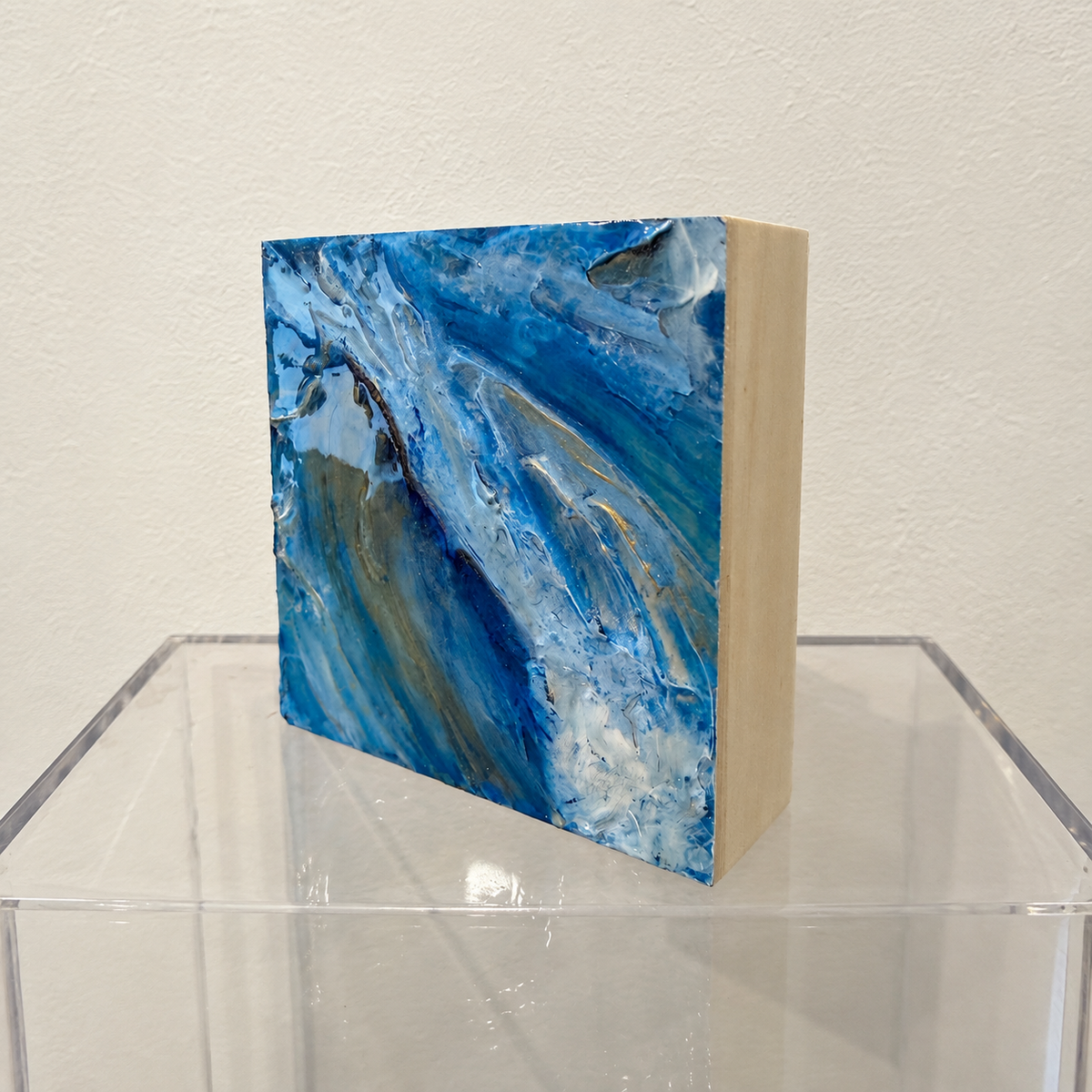 "Glass Box" Laguna Beach Small Original mixed media on wood panel, sits on the shelf or hang on wall