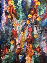 Abstract painting with vibrant colors and dynamic shapes