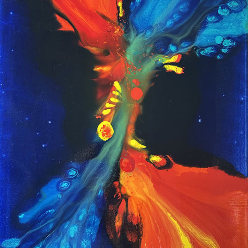 Abstract painting with vibrant colors and fluid shapes