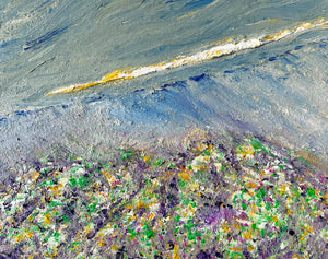 Abstract art with textured brushstrokes in various colors