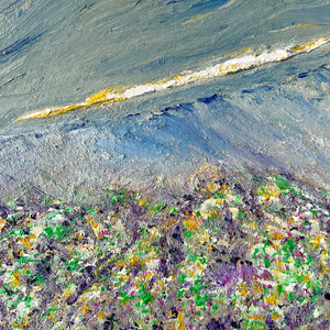 Abstract art with textured brushstrokes in various colors