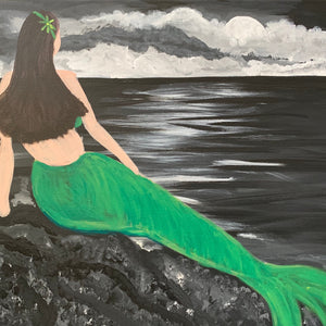 "Lonely Mermaid in Moonlight " by Catherine Benita, Giclée on Canvas