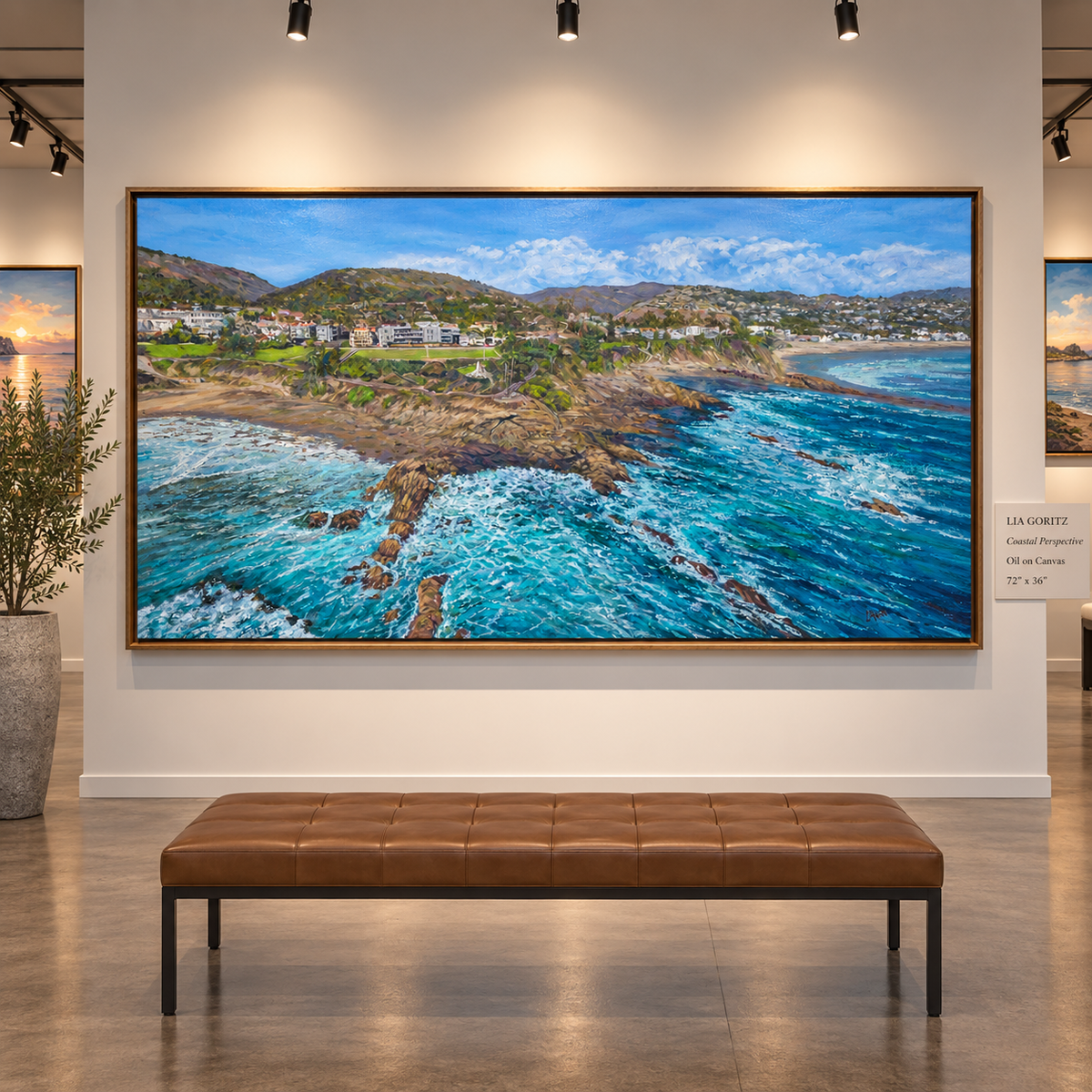 Lia Goritz "Lawn Bowling Club and Monument, Heisler Park, Laguna Beach" 72"X36" oil painting