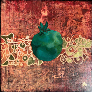 "Green Pomegranate" by Rokhsareh Shojaedin, Acrylic on Canvas