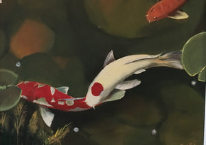 "Koi Fishes" by Feri Bashar, Oil on Canvas