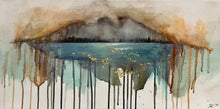 Abstract art piece with a landscape and flowing elements