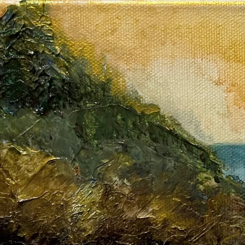 Close-up of a textured painting with earthy tones