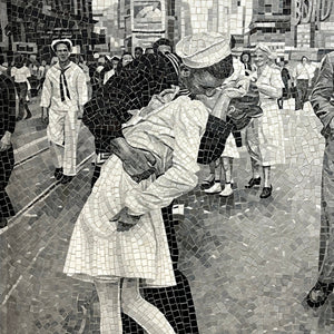 "Kissing Sailor Mosaic" by Jay Nadeau, Mixed Media on Wood