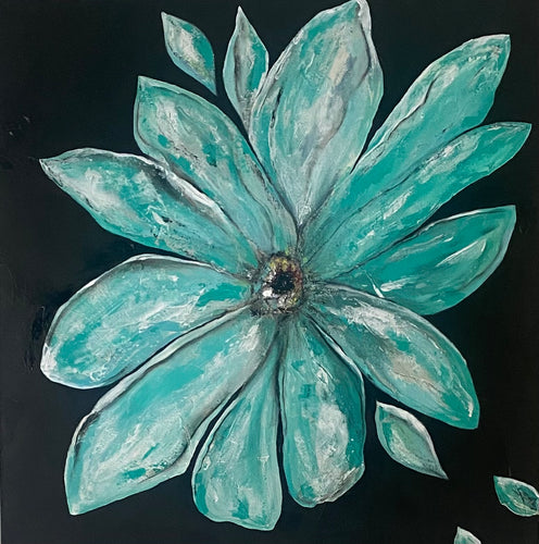“Aqua Petals” by Carie Pytynia, Mixed Media on Canvas 
