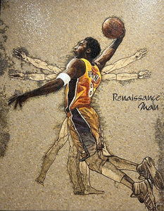Artistic depiction of a basketball player in action with 'Renaissance Man' text.