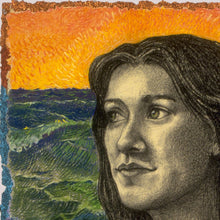 Artistic depiction of a woman's face with a landscape in the background
