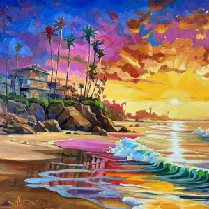 "Pacific Sunset" by Tarman, Oil on Wood Panel