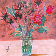 "Red Roses with Orange" by Suzanne Willis, Mixed Media on Hard Paper