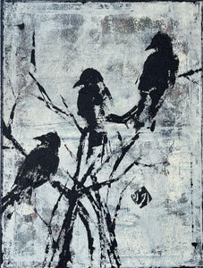 "Crows" by Rokhsareh Shojaedin, Acrylic on Canvas