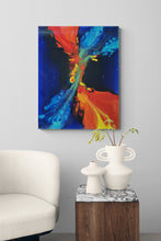 Abstract painting with vibrant colors and fluid shapes