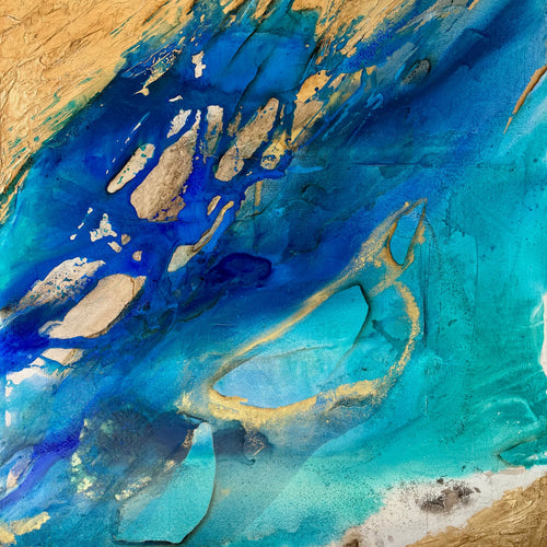 “Turquoise Beach” by Lucia Apodaca, Mixed Media on Canvas