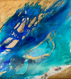 “Turquoise Beach” by Lucia Apodaca, Mixed Media on Canvas