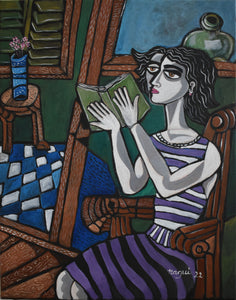 "Woman Reading" by Nagui Achamallah, Acrylic on Canvas