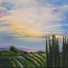 "Sunset at the Vineyard" by Cecilia Kelleher, Acrylic on Canvas