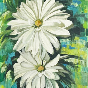 "Flourishing Daisies" by Manpreet K. Chawla, Mixed Media on Canvas