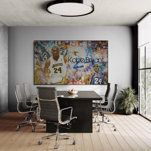 Modern office with a large mural of Kobe Bryant on the wall