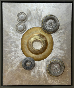 "Golden Planet of Peace" by Sarah Grant Hallhuber,  Mixed Media on Canvas