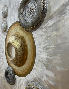 "Golden Planet of Peace" by Sarah Grant Hallhuber,  Mixed Media on Canvas