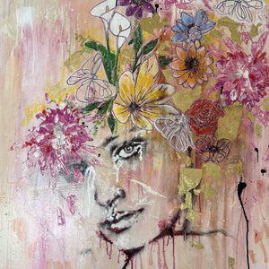 “Flowers in the Attic Never Die” by Scotti Taylor, Mixed Media on Canvas