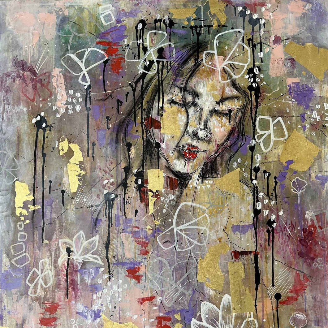 “Her Favorite Color is Purple” by Scotti Taylor, Mixed Media on Canvas