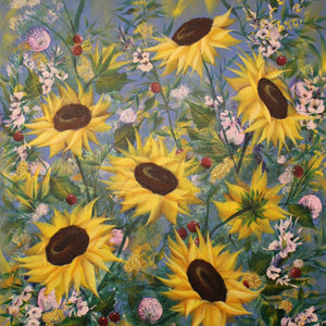 "Combination of Sunflowers 2" by Helena Faitelson, Acrylic on Canvas