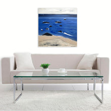 “Black Rocks, Blue Sea” By Karen Bezuidenhout, Mixed Media on Canvas