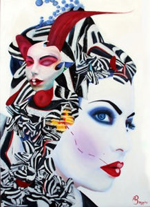 "Arlequin Geisha" By Nyx Sanguino, Acrylic and Oil on Canvas