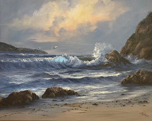 "Seagulls in Flight" by Clyde Owes, Oil on Canvas