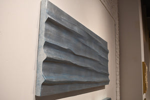 "Trestles" by Roberta Ahrens, Silver Metal Leaf and Acrylic Cracked Linen Sculpture