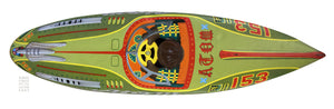 "Atom Tin Toy 153" by Dwight Touchberry, Mixed Media on Recycled Surfboard