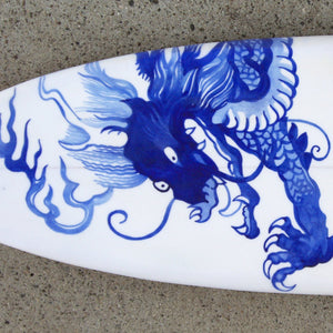 "Japanese Dragon" by Dwight Touchberry, Mixed Media on Recycled Surfboard