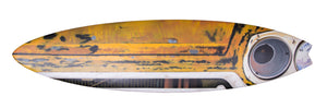"‘Ol Yeller Chevy Truck" by Dwight Touchberry, Mixed Media on Recycled Surfboard