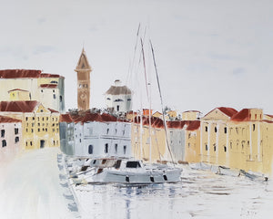 "Ship in Harbor" by Olga Lavrova, Oil on Canvas