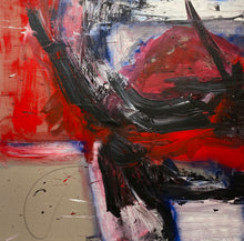 "Fly" by Townley, Mixed Media on Linen Abstract Contemporary Modern Painting Red