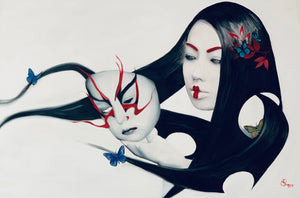 "Geisha and Her Baby Kabuki" By Nyx Sanguino, , Acrylic and Oil on Canvas