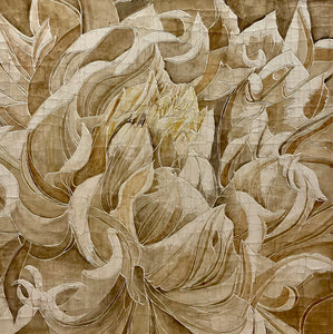 "Sepia Dahlia" by Roberta Ahrens, Acrylic on Handmade Cracked Linen