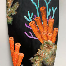 “Seven Seas of Savage N.o3”  by Samantha Nicoletti, Acrylic Mixed Media on Recycled Surfboard